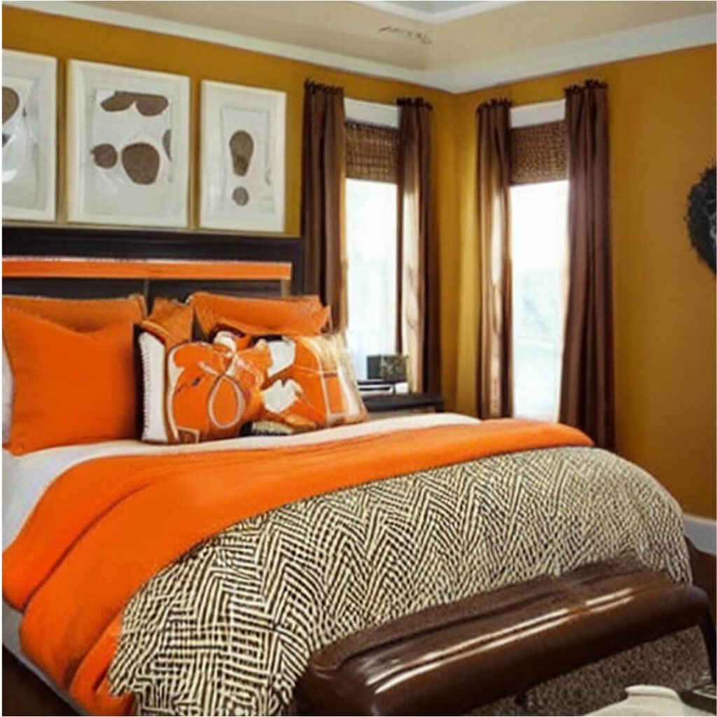 Orange and Tan Two Colour Combination for Bedroom, best wall colour for bedroom, wall colour for bedroom walls