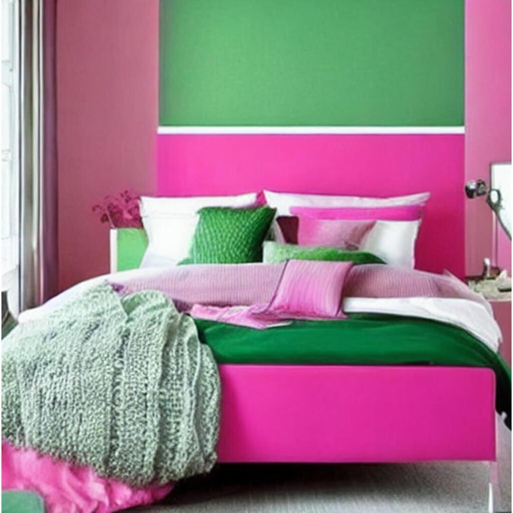 Pink and Green Two Colour Combination for Bedroom, professional wall painting service