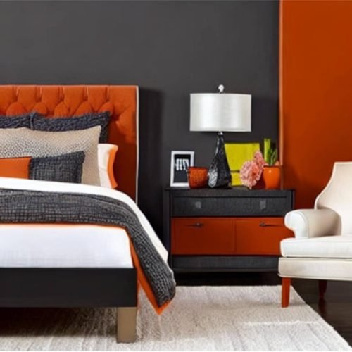 Orange and Charcoal Two Colour Combination for Bedroom