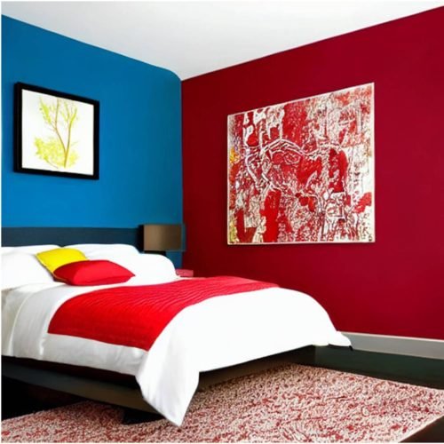 Red and Blue Two Colour Combination for Bedroom